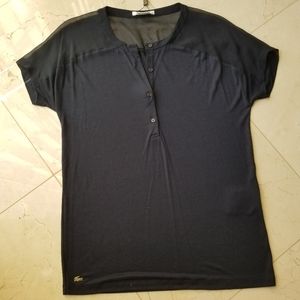 NWT Lacoste sheer henley s/s black shirt. Size 36.